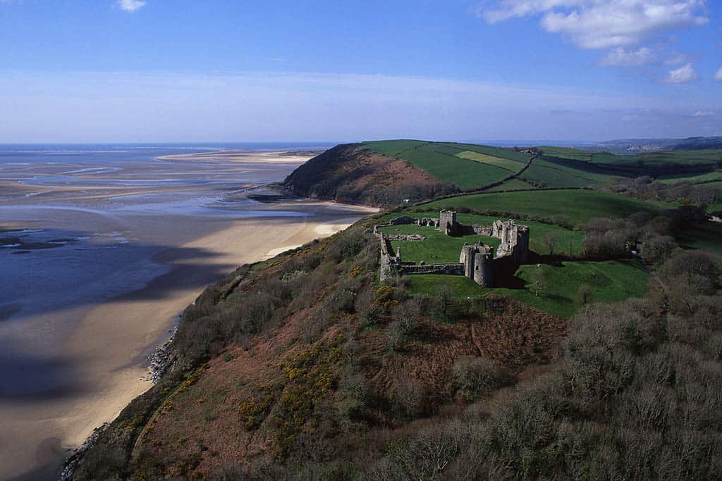 Image of Llansteffan Castle South Wales UK from the air
