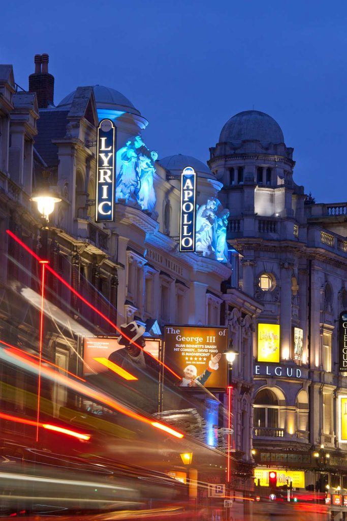 Image of theatres along Shaftesbury Avenue London West End