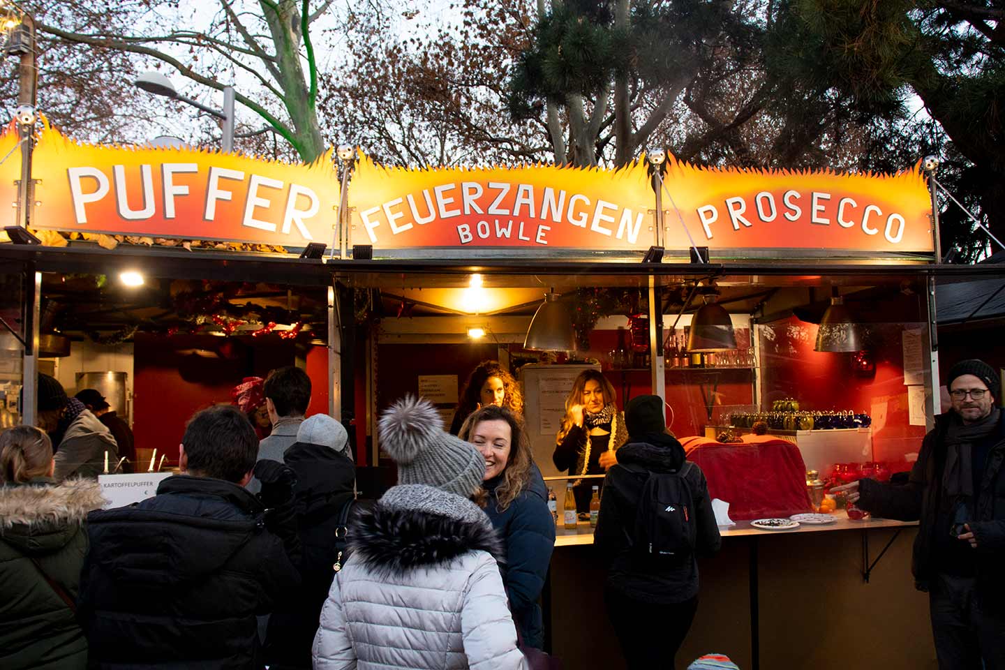 Image of a food stall at the Karlsplatz Christmas Market Vienna