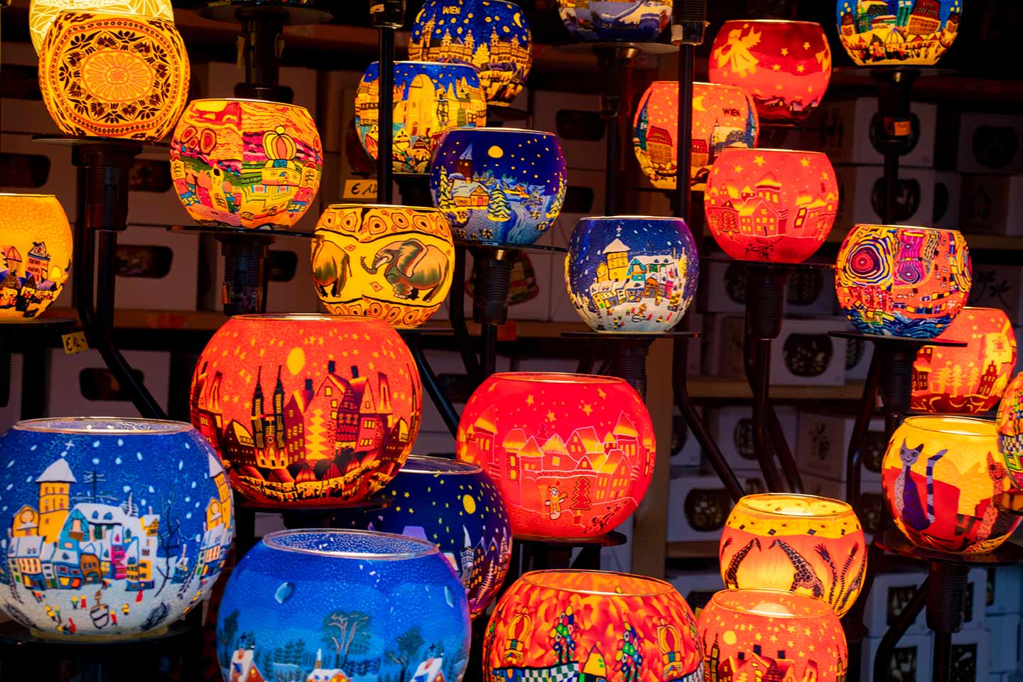 Image of painted glass bowls at the Maria-Theresien-Platz Christmas Market Vienna
