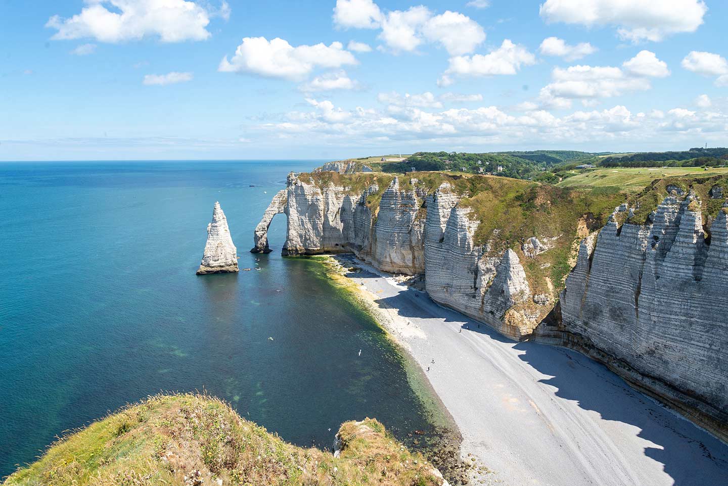 Iamge of the chalk cliffs of Etretat Normandy France