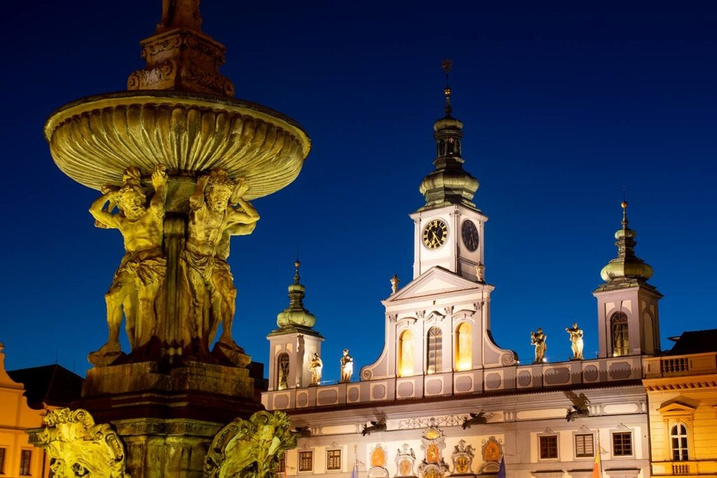 image of ceske budejovice square at night