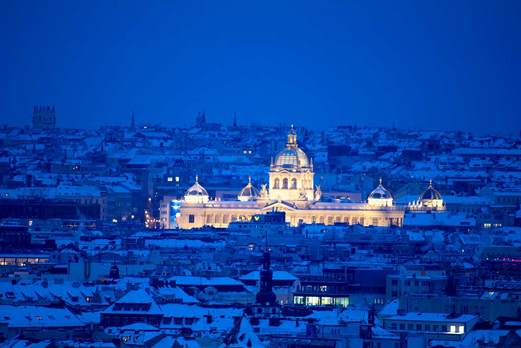 image of national museum prague in snow