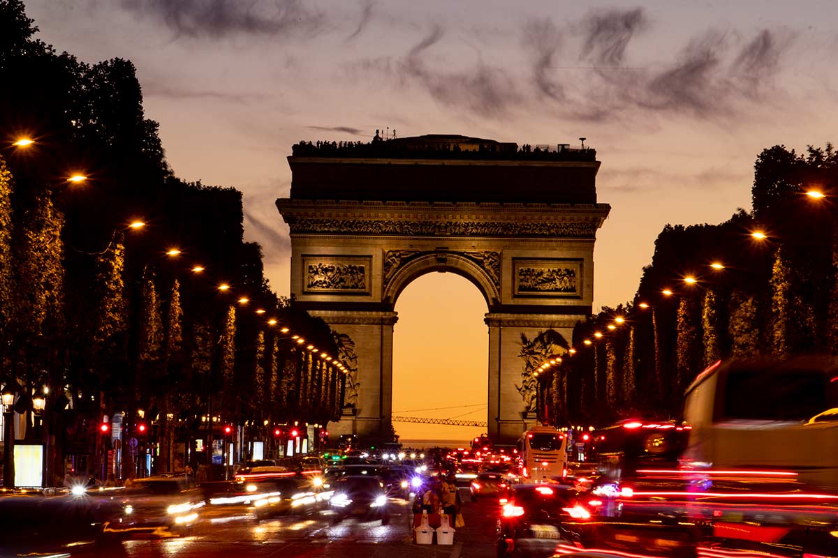 Image of the Arc de triomphe and Champs Elysees Paris France