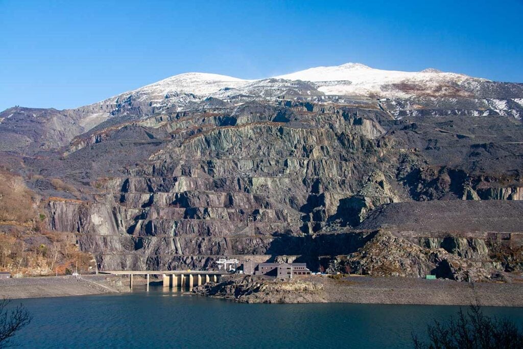 image of former dinorwig slate quarry and electric mountain entrance llanberis whales uk