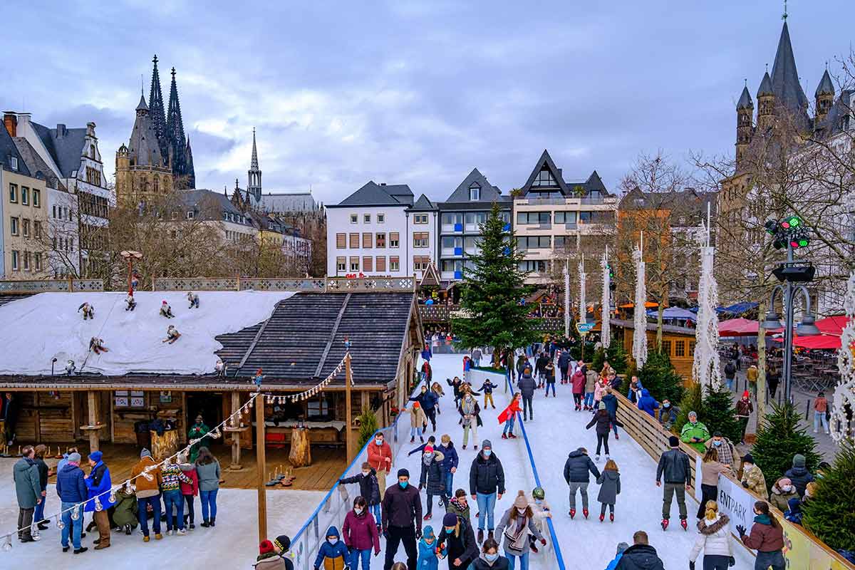 image of cologne Christmas market ice rink cologne germany