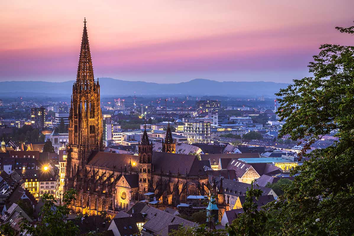 image of Freiburg munster at dusk Black Forest germany