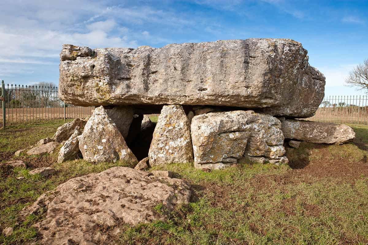 image of lligwy burial chamber anglesey north wales uk