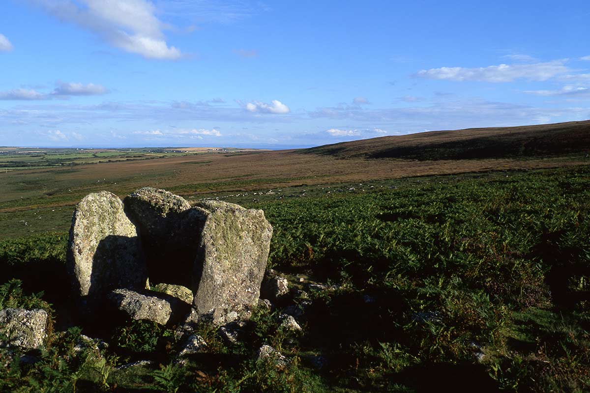 image of sweyne's howes burial chamber rhossili gower wales uk