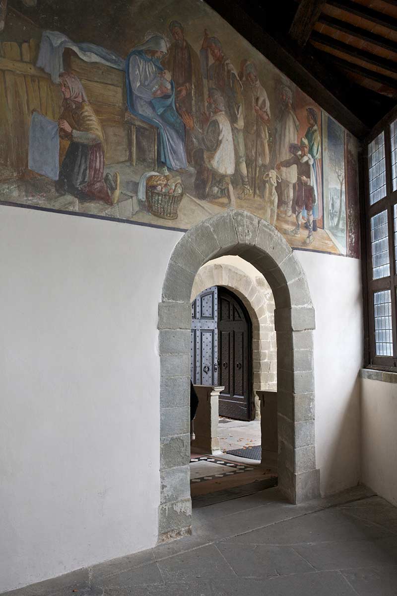 image of frescoes in the corridor of stigmata la Verna Tuscany italy