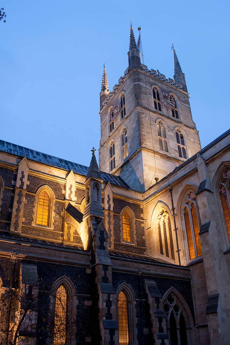 image of southwark cathedral at dusk London England uk