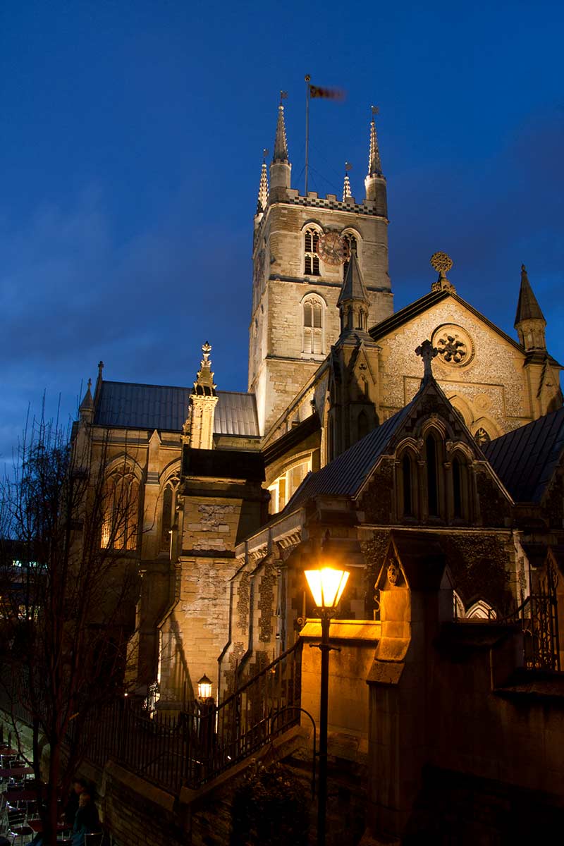 image of southwark cathedral at dusk London England uk