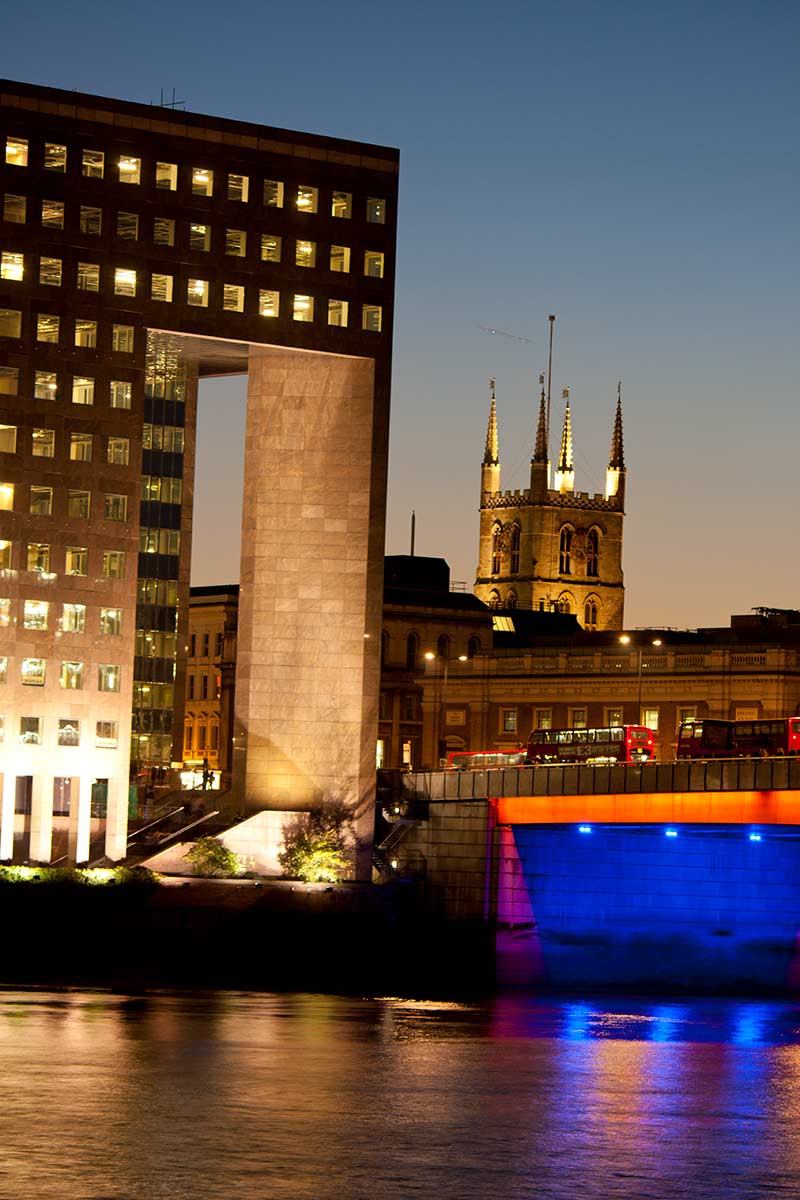 image of southwark cathedral and modern office building London England uk