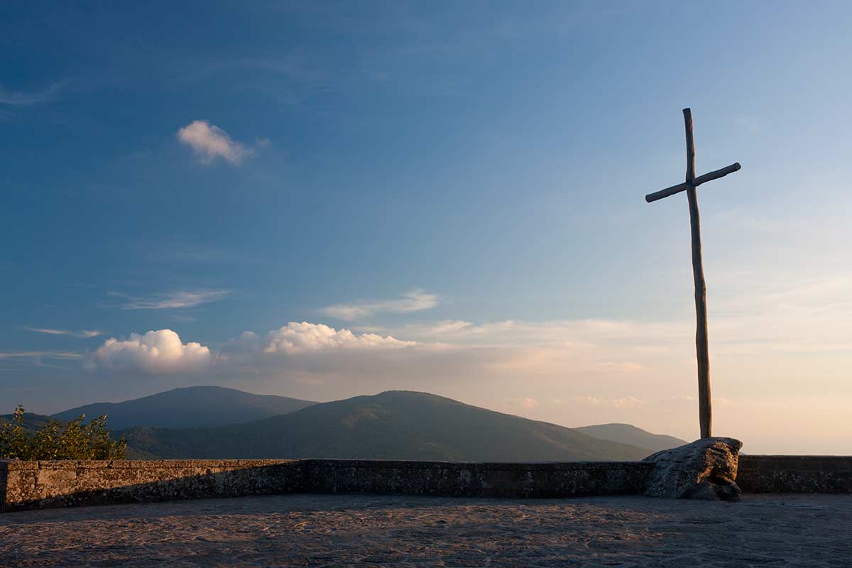 image of the wooden cross at la Verna sanctuary Tuscany italy