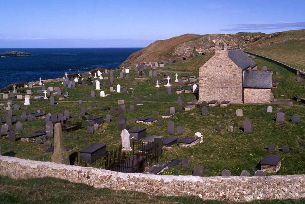best churches on anglesey image of st padre's church llanbadrig anglesey north Wales uk