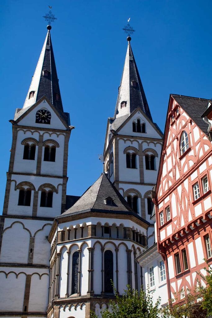 image of st Severus church and half-timbered house Boppard Rhineland Palatinate germany