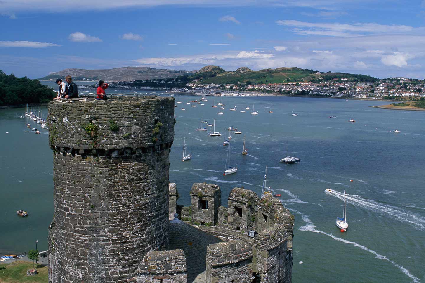 best views from castles in europe image of view from Conwy castle over Conwy river estuary north Wales uk