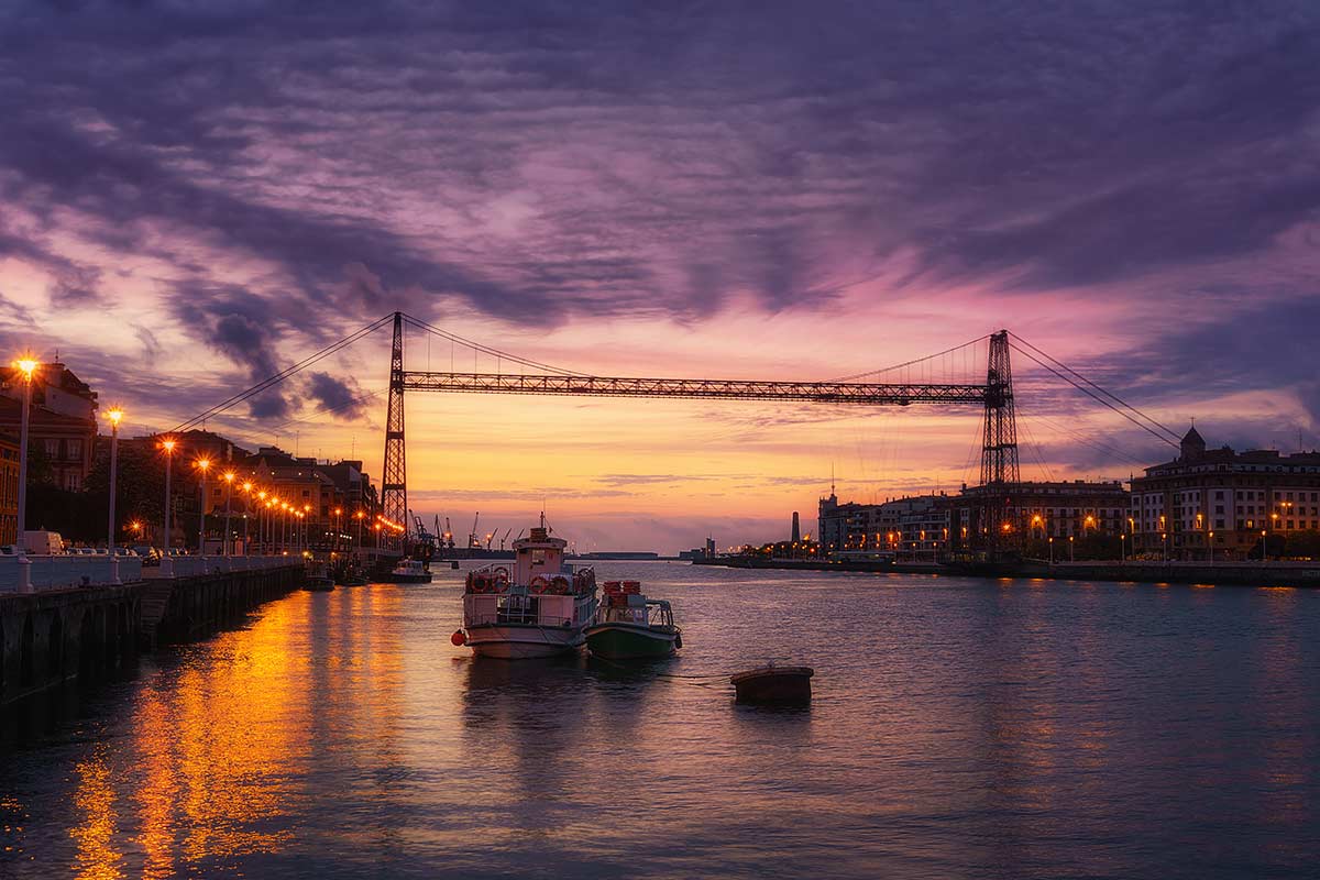 image of Vizcaya Bridge Basque Country at sunset spain