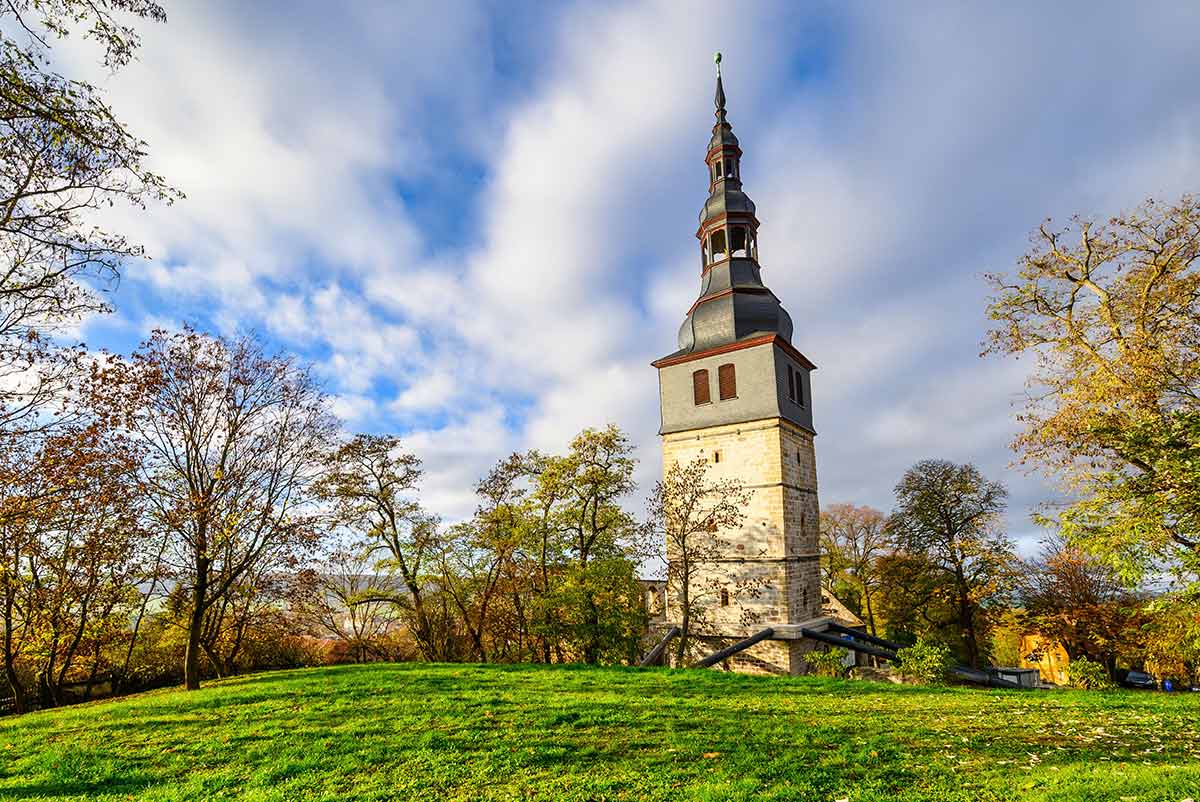image of the leaning tower of the church in bad Frankenhausen thuringia germany