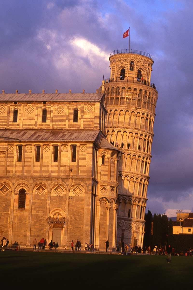 image of leaning tower of Pisa at sunset Tuscany italy