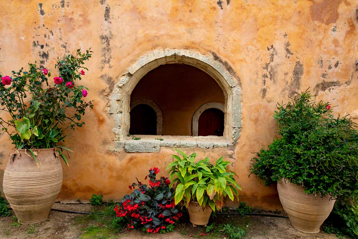 image of window of cloister Arkadi monastery crete greece