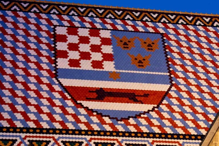 landmarks in zagreb image of tiled roof of st mark's church Zagreb croatia