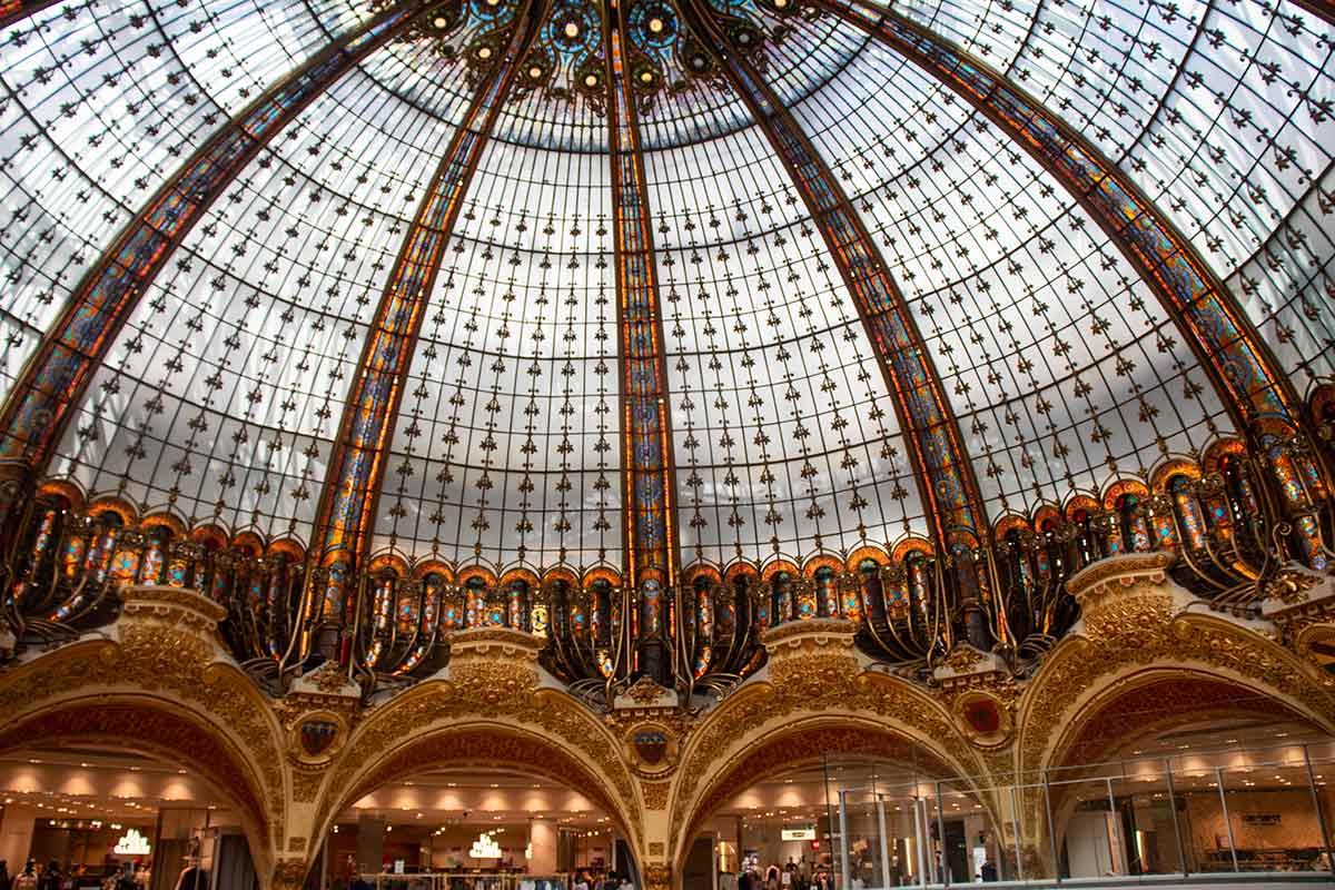 image of glass dome of Galeries Lafayette store Paris france