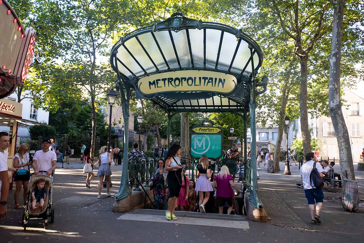 image of art nouveau entrance to abbesses metro station paris france