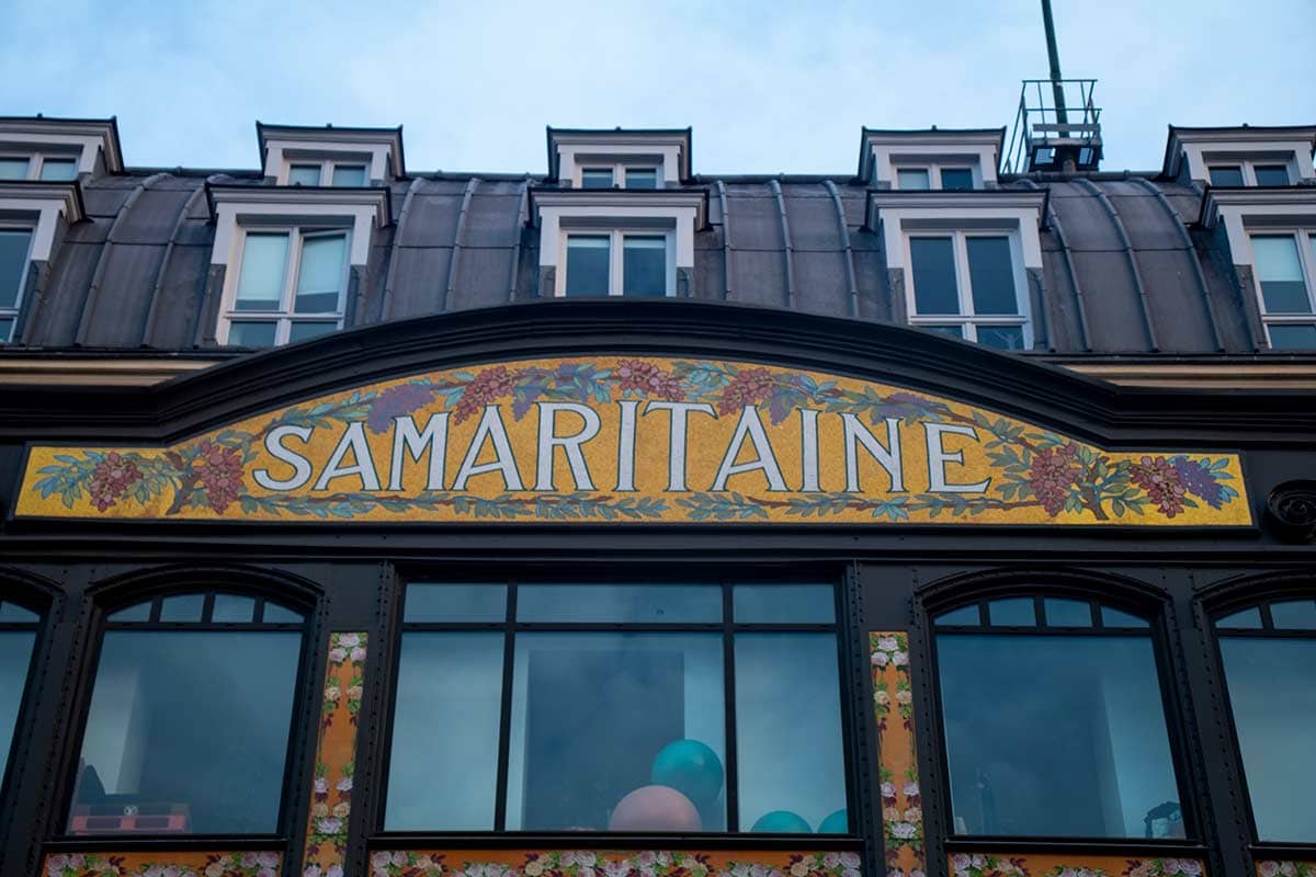 image of art nouveau samaritaine department store sign Paris fgrance