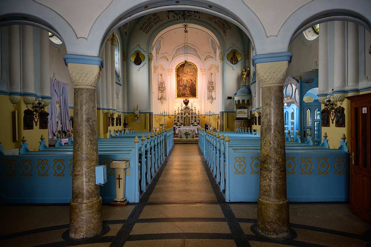 image of interior of blue church Bratislava slovakia