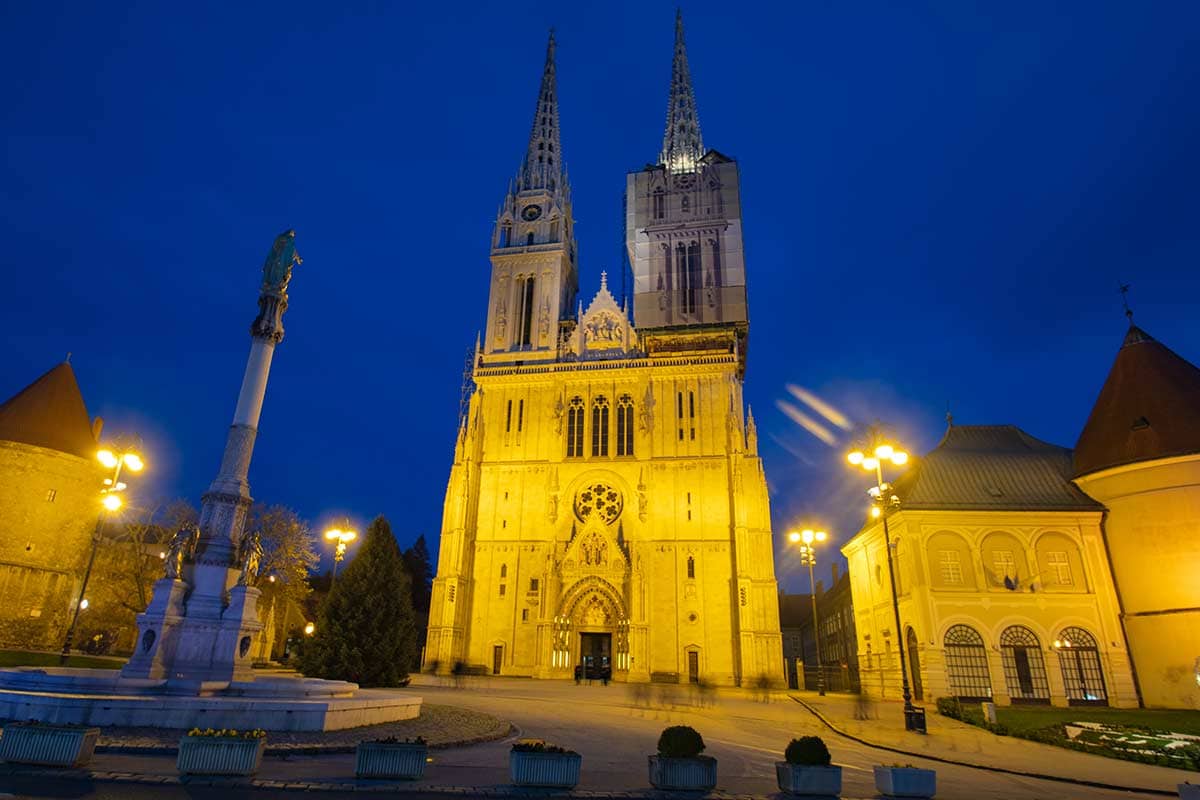 image lof Zagreb cathedral at dusk zagreb croatia