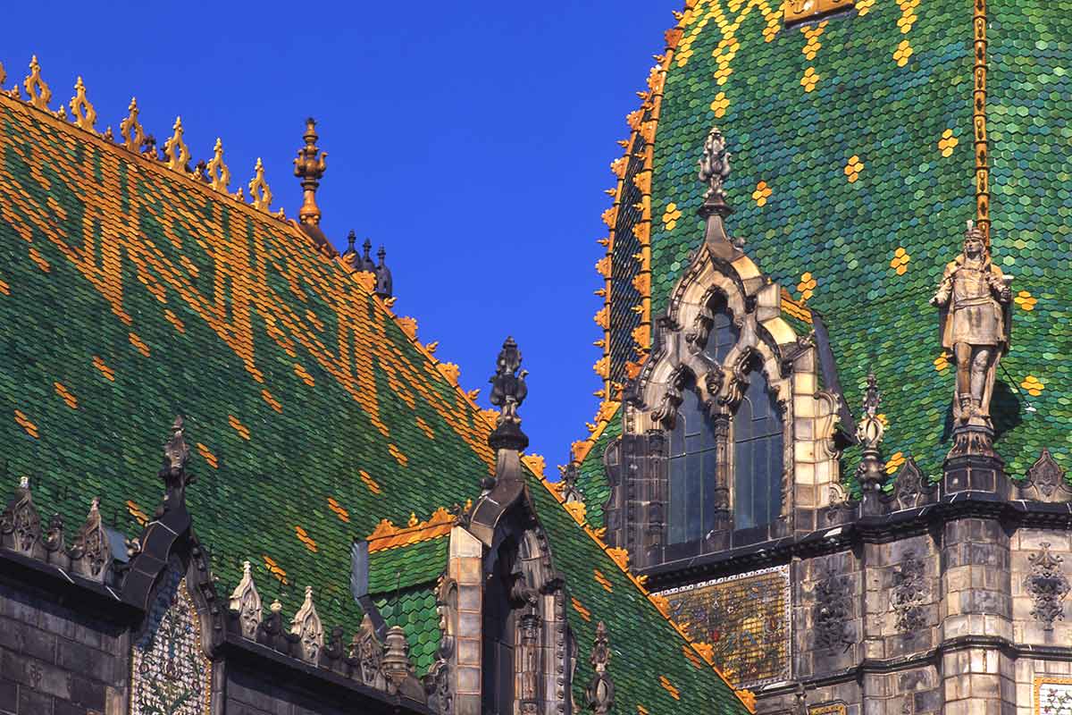 image of roof of applied arts museum Budapest hungary