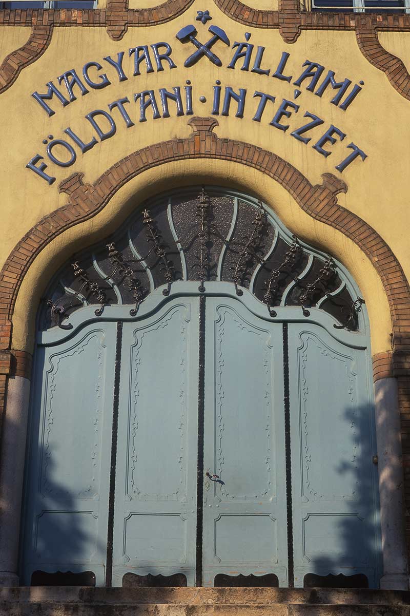 image of doorway of Hungarian geological institute Budapest hungary