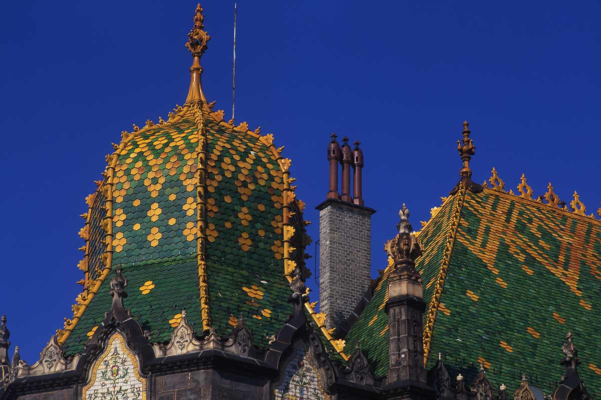 image of roof of applied arts museum Budapest hungary