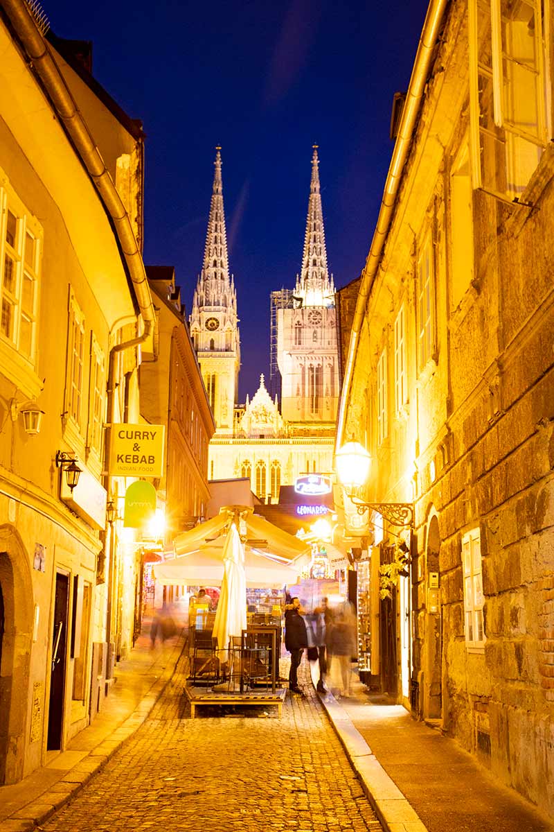 image of zagreb cathedral at dusk croatia