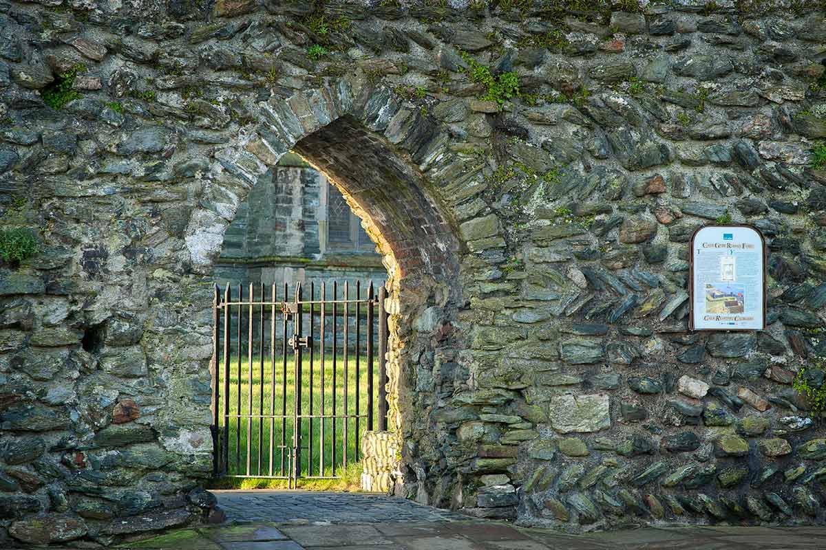 image of doorway in wall of Caer Gybi roman fort holyhead anglesey north wales uk