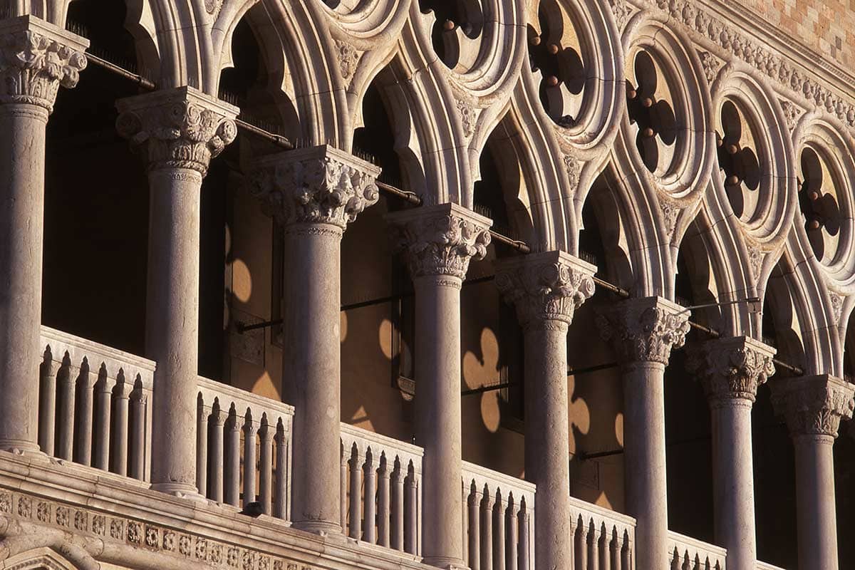 image of Venetian gothic architecture on the doge's palace venice italy