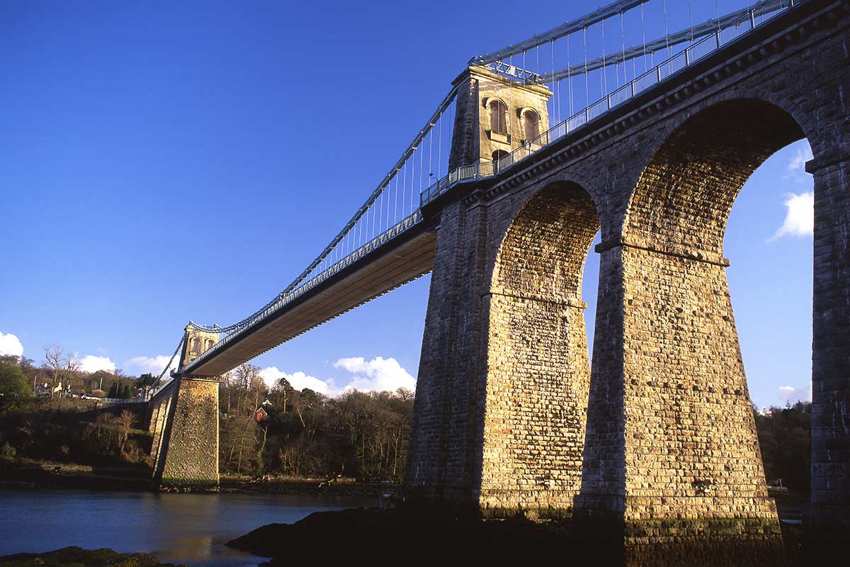 image of Menai suspension bridge anglesey north Wales uk