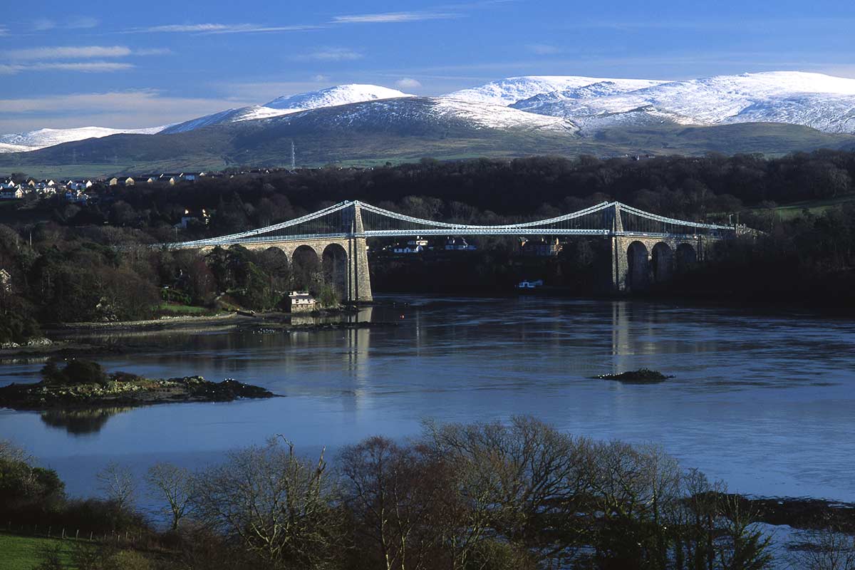 image of Menai suspension bridge anglesey north Wales uk
