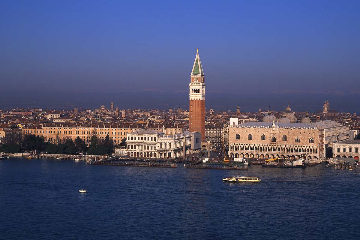 image of venice in winter from san Giorgio maggiore campanile venice veneto italy