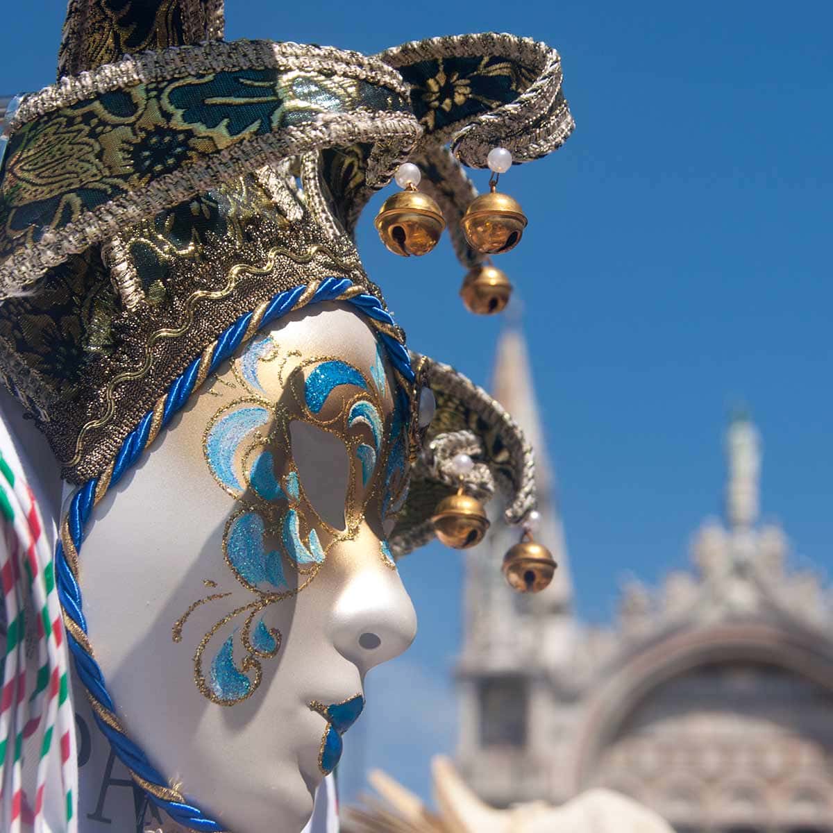 image of arlecchino carnival mask st mark's square venice italy