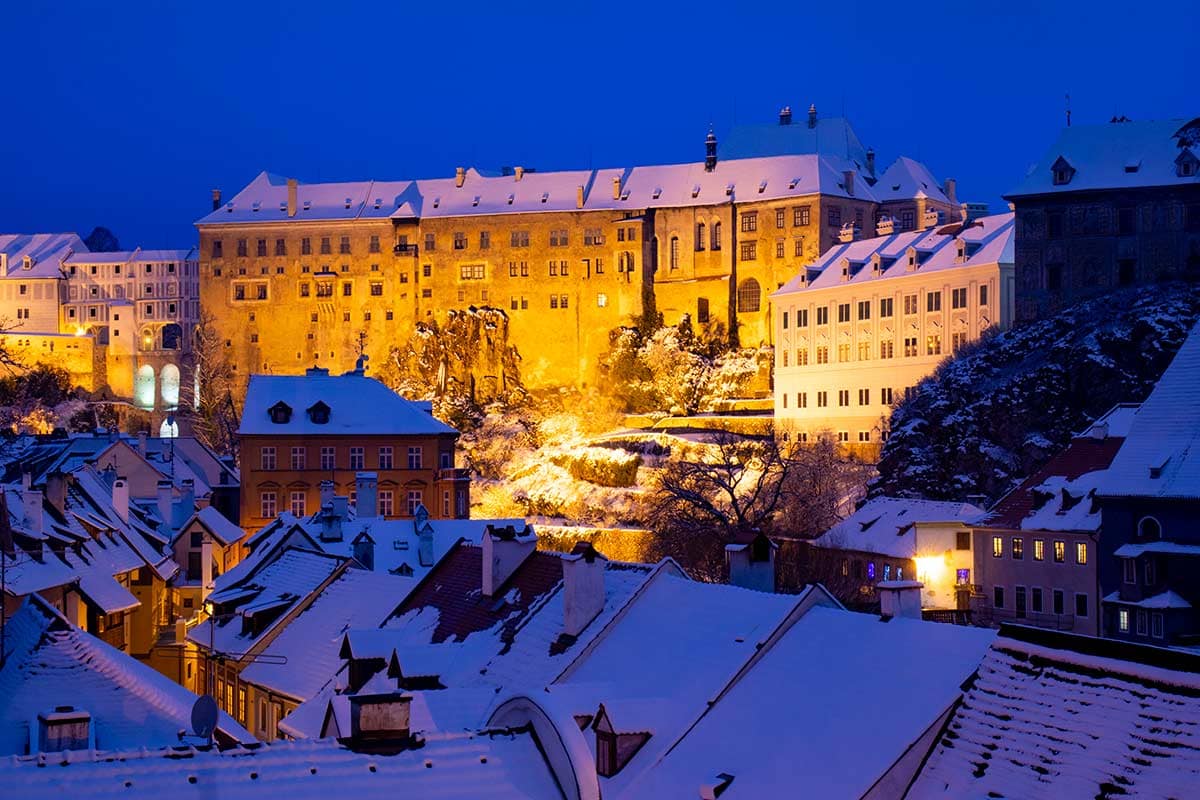 image of cesky krumlov castle in snow czech republic