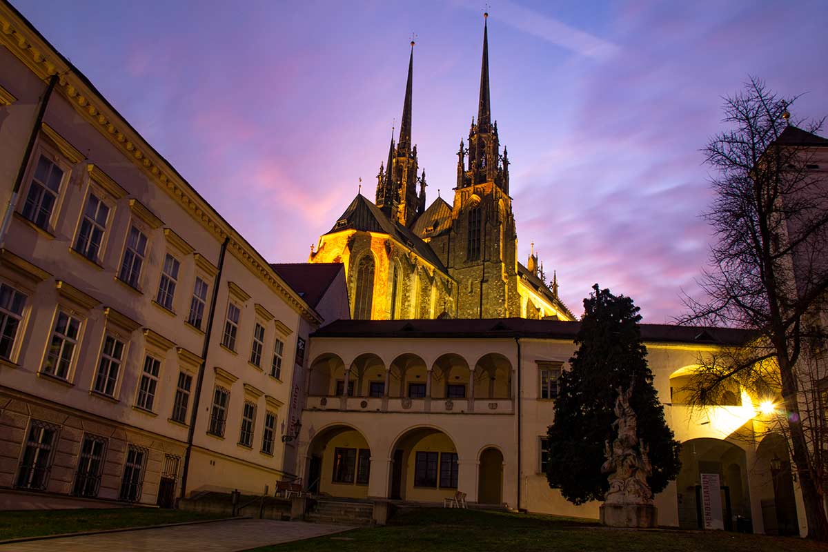 image of Brno cathedral at dusk Moravia czech republic
