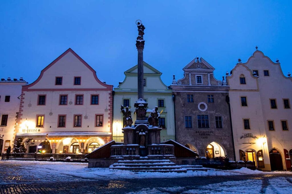 image of the main square in cesky krumlov in winter czech republic