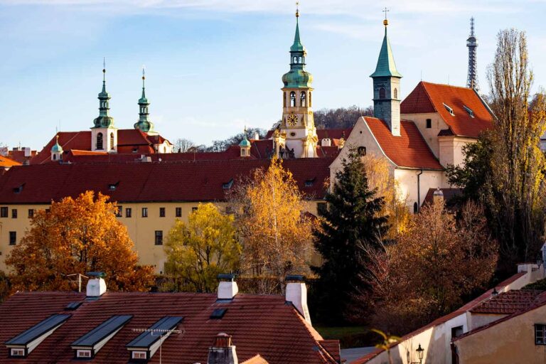 prague in autumn image of castle district of hradcany in autumn prague czech republic
