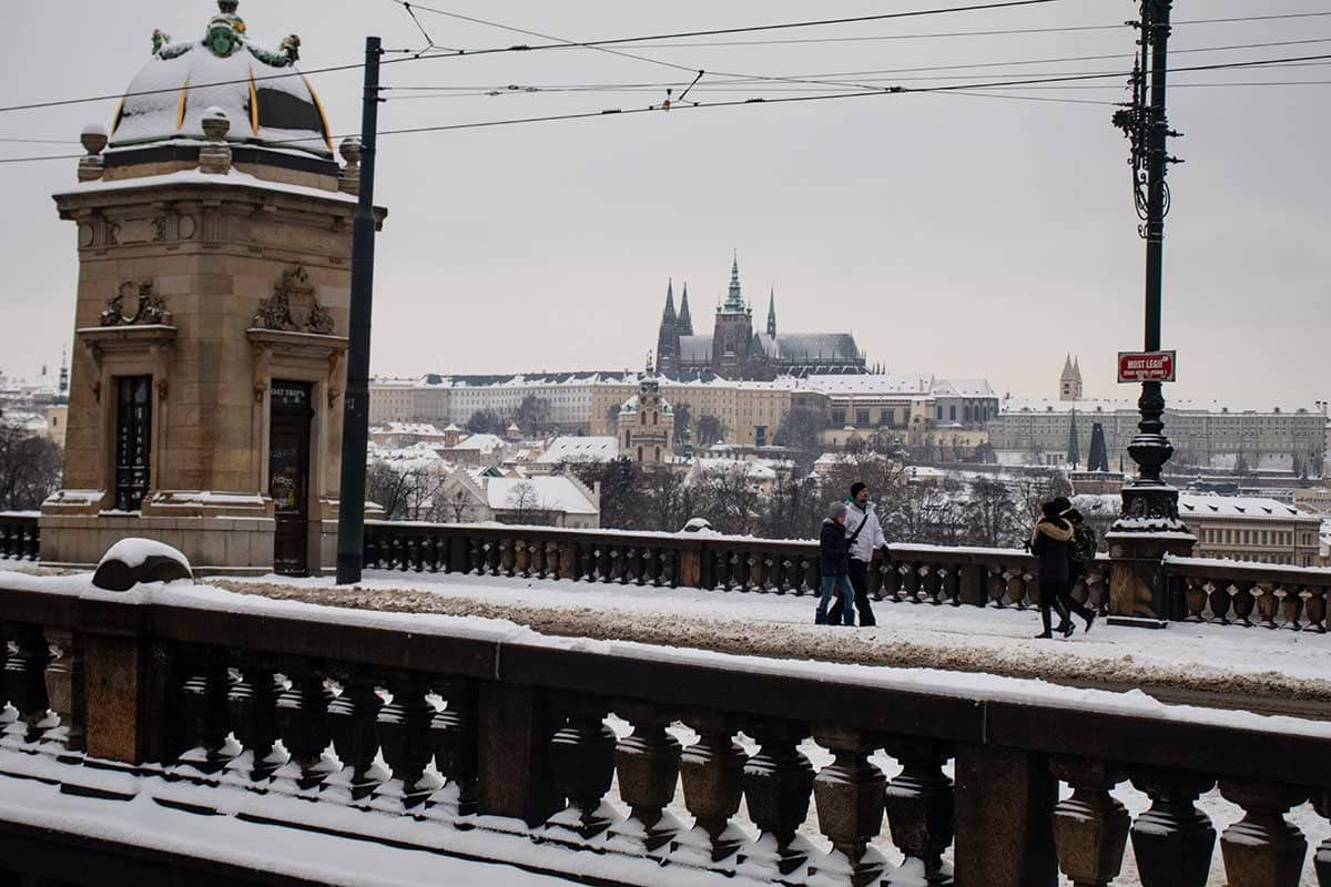 image of prague in snow czech republic