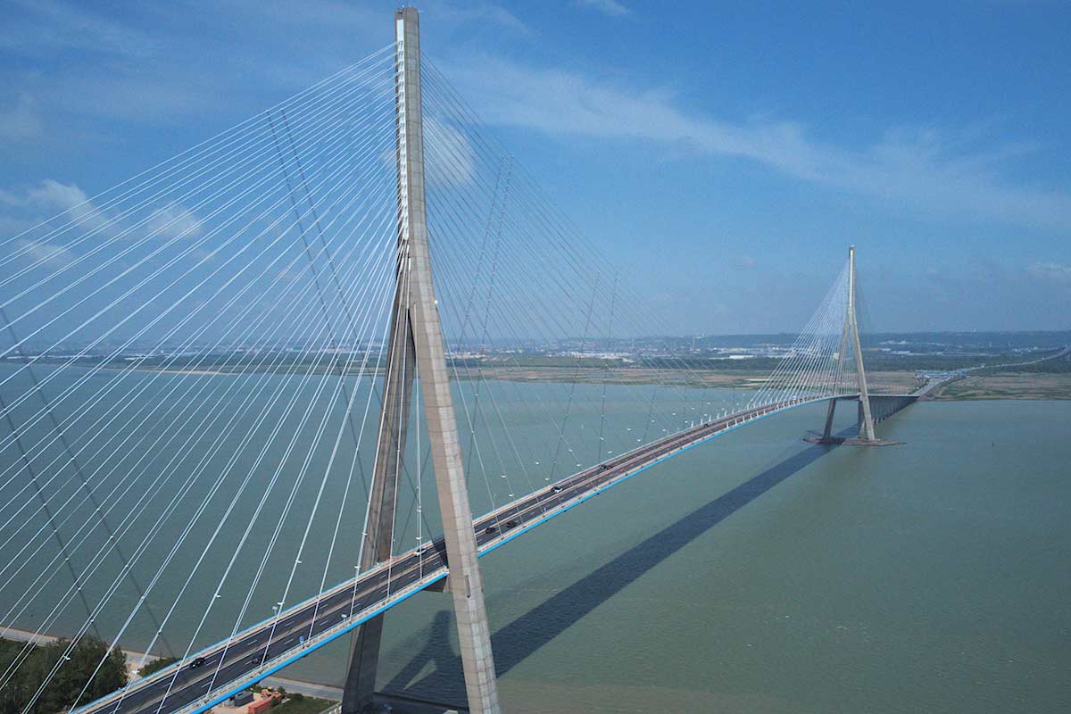 image of pont de normandie and river seine normandy france