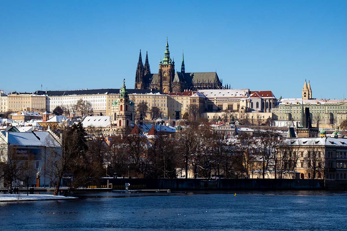 image of prague castle in snow czech republic