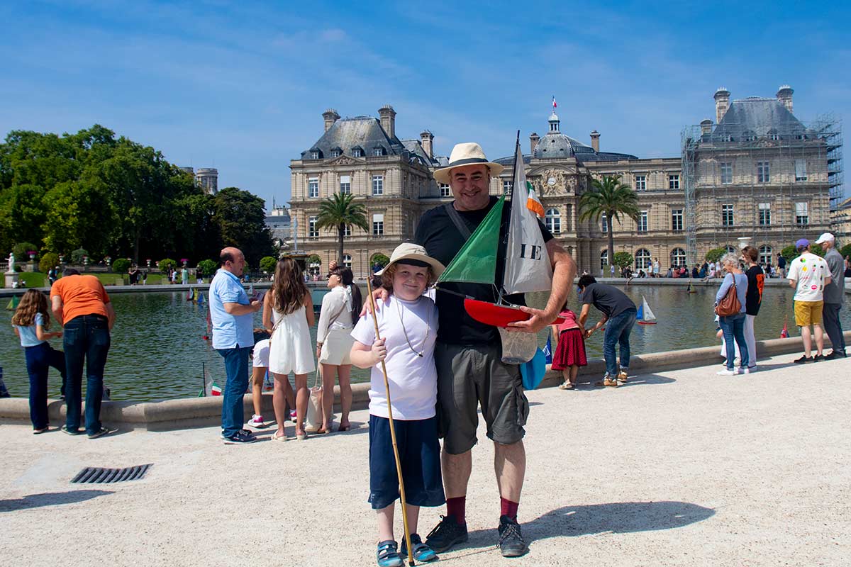 image of author David angel and his son in the Jardin du Luxembourg Paris france