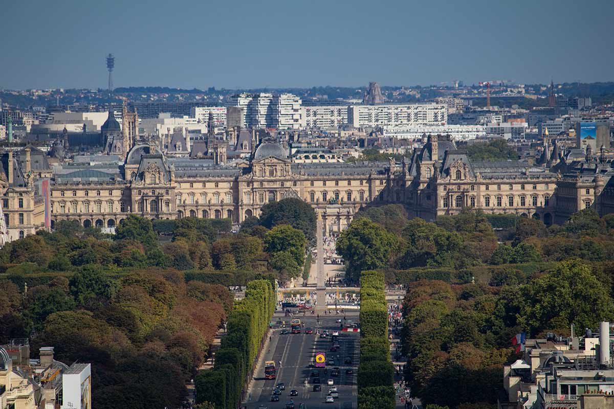 image of place de3 la Concorde, Tuileries garden and Louvre from arc de triomphe Paris france